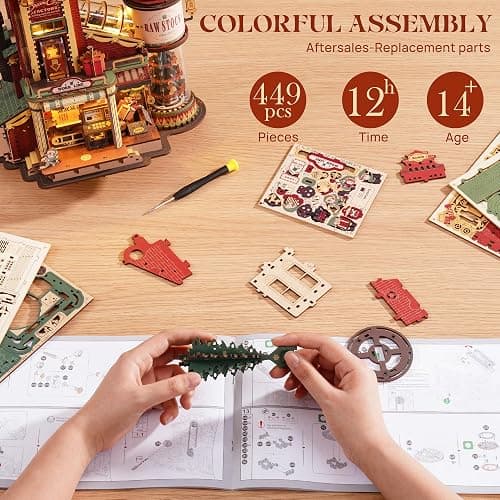 ROKR 3D Puzzle for Adults Christmas Style Dream Gift Factory Wooden Model Kit Luminous Factory DIY Dollhouse Kit Building with Music, Lights and 5 Elves for Adults thumbnail 7