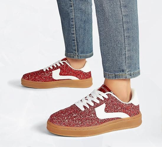 LUCKY STEP Women's Glitter Sneakers Fashion Retro Casual Sparkly Bling Shiny Dressy Bedazzled Bridal Wedding Anti Slip Walking Shoes thumbnail 9