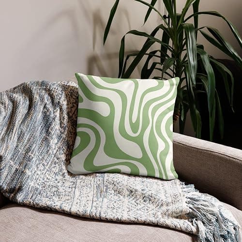 KINGMINOS Sage Green Pillow Covers, Modern Liquid Swirl Abstract Pattern in Light Sage Green and Cream Throw Pillow Cases Room Decor thumbnail 4