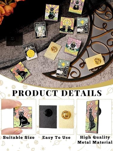 Kacctyen 12 Pieces Tarot Card Enamel Pins Set Divination Lapel Pins Black Cat Lapel Badge for Backpacks Bag Clothing thumbnail 3