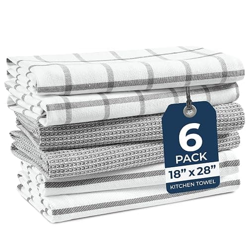 Kitchen Towels and Dishcloths Set - Pack of 6 Cotton Dish Cloths, 18”x 28”, Soft Hand Towels for Kitchen, Absorbent Tea Towels, Premium Kitchen Dish Towels, Quick Drying Cleaning Towels - Grey Towels - Image 1