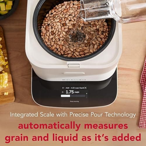 KitchenAid Compact 8 Cup Grain and Rice Cooker, Integrated Scale, KGC2154PL | Precise Pour Technology, Integrated Scale, 16 Presets, Steam cooking basket, Easy to Clean, Porcelain White thumbnail 4