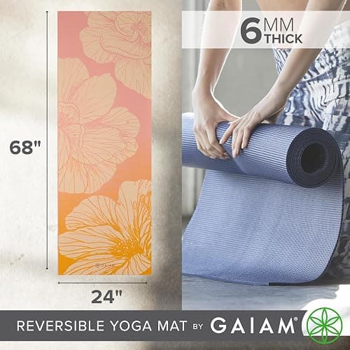 Gaiam Yoga Mat - Premium 6mm Print Reversible Extra Thick Non Slip Exercise & Fitness Mat for All Types of Yoga, Pilates & Floor Workouts (68" x 24" x 6mm Thick) thumbnail 4