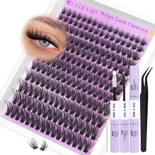 EYDEVRO Wispy Lash Clusters Kit Natura Eyelash Clusters Kit 9-18mm Cluster Eyelash Extensions CD Curvature 192 Pcs Manga Lash Extension Kit Individual Eyelash Extension Kit Lash Bond and Seal Tweezers - Image 1