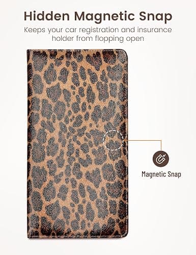 Yarnic Leopard Car Registration and Insurance Holder, Car Document Holder with Magnetic Closure, Car Organizer Vehicle Glove Box Compartment Organizer, Car wallet Case for Teens Men Women thumbnail 6