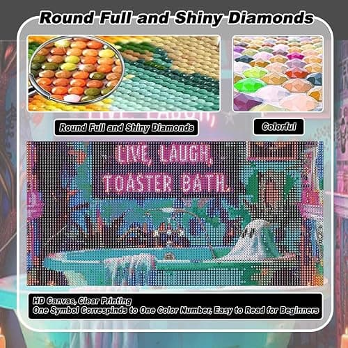 VeGuude Halloween Diamond Art Kits for Adults Home Wall Decor Gift 16x12 in | Round Drill Halloween Bathroom Ghost Diamond Painting for Beginners DIY Rhinestone 5D Diamond dots (Gemstone Craft) thumbnail 4