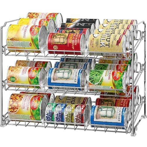 Simple Houseware Stackable Can Organizer Rack for Pantry/Cabinet – 11.5" D x 17" W x 13.75" H, Holds 36 Cans, 3-Tier Can Food Storage Dispenser, Chrome - Image 1