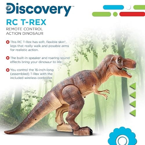 Discovery™ Remote Control T-Rex Dinosaur – Realistic Jurassic RC Action Figure with Walking Legs, Roaring Sounds, Chomping Mouth| Dinosaur Toys for Kids| Boys Toys RC Car Gift| Fun Dino for Ages 6+ thumbnail 4