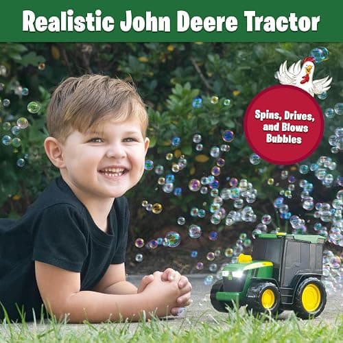 John Deere Bubble N Go Tractor, Battery Powered Bubble Blowing Toy with Real Headlights and Smart Motion Sensors thumbnail 2
