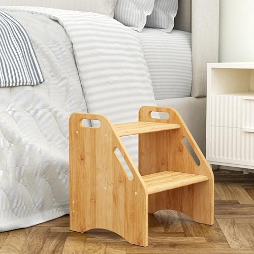 AMBIRD Wooden Step Stool, 15.75'' H Potty Training Toddler 300 lbs Capacity with Safety Non-Slip Pads and Handles, Kitchen Step Stools for Kids, Bamboo Step Stool for Bathroom, High Beds (Natural) - Image 1