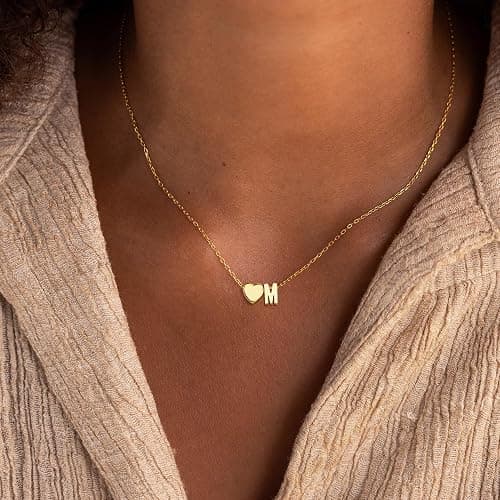 Treasure Bender Christmas Gifts for Grandkids Teens Girls - 18K Gold Plated Heart Initial Pendant Necklaces for Women Girl Birthday Gifts Stocking Stuffers for Teen Girls Women Jewelry thumbnail 3