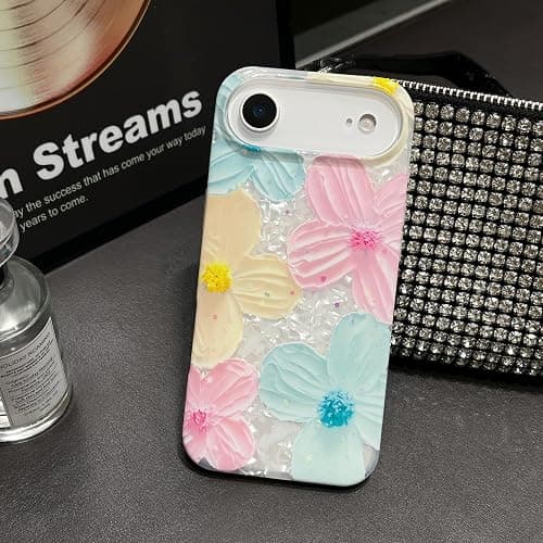 Jmltech for iPhone 17 Air Case Girly Aesthetic Floral Women Trendy Luxury Cute Shockproof Flowers with Beaded Phone Charms Strap Lanyard Oil Painting Flexible Silicone Phone Case for iPhone 17 Air thumbnail 3
