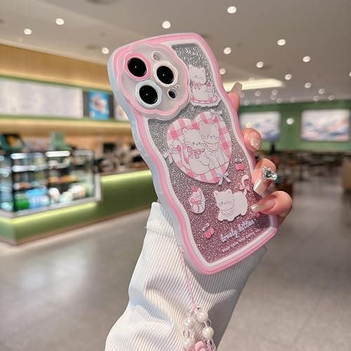 XAMMUE Compatible with iPhone 15 Plus case,Cute Wavy Edge Shell,Kawaii Kitty cat Love Heart,Bow Cherry,Cake Pattern with Cute Bracelet,eco-Friendly and Durable TPU Material for Women and Girls thumbnail 4