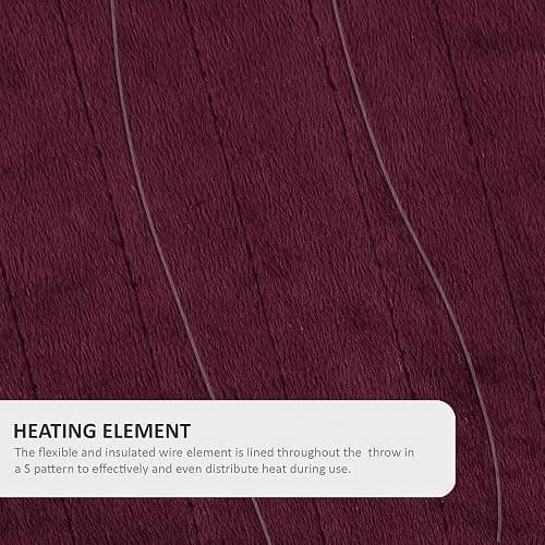 Beautyrest Long Brushed Faux Fur Ogee Textured Design Electric Blanket, Auto Shut Off, Virtually Zero EMF, Multi Heat Setting, UL Certified, Machine Washable, Burgundy Throw 50x60 thumbnail 5