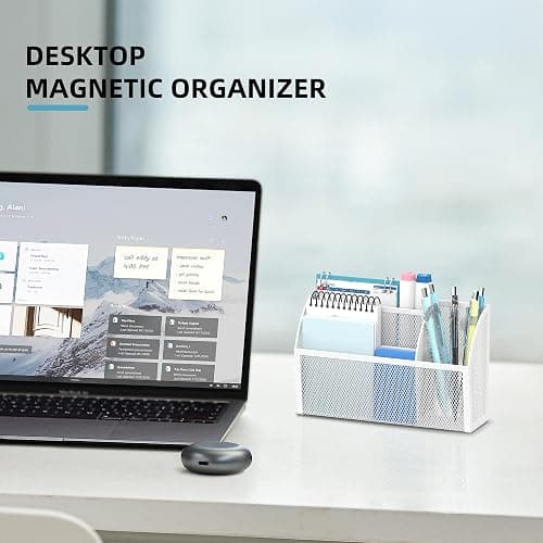 DALTACK Magnetic Pencil Holder Magnetic Shelf for the Whiteboard 3-Grid Mesh Magnetic Pen Holder for Refrigerator Magnetic Organizer Locker Accessories Organizer for Home, School and Office, White thumbnail 3