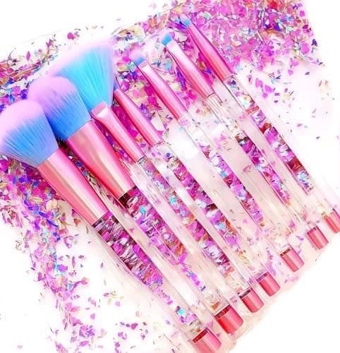 RAEEIKPHZ Unicorn Fan Makeup Brush Set,Crystal Sparkles Blue Blush Powder Fan Lip Eye Shadow Eyebrow Eye Blender Brush in Set - Image 1