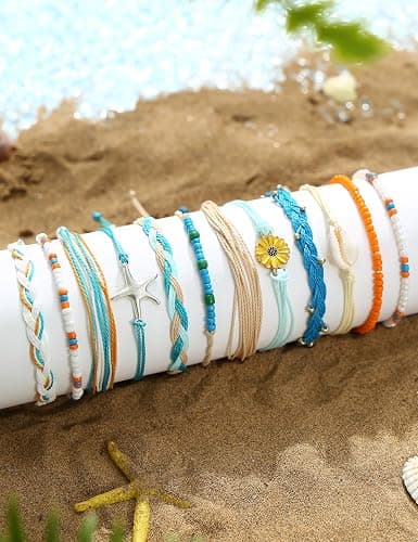 LOLIAS 24 Pieces Waterproof String Bracelets for Women Surfer Wave Boho Bracelet Adjustable Handmade Friendship Bracelet String Ocean Beach Boho Bracelets Anklets for Women thumbnail 5