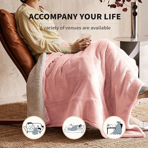 JET'S HOME Heated Blanket 50"x60" - ETL Certified Flannel Electric Blanket Throw Machine Washable Heating Blanket with 5 Heating Levels 3 Hours Auto-Off Overheating Protection Gifts for Women (Pink) thumbnail 5