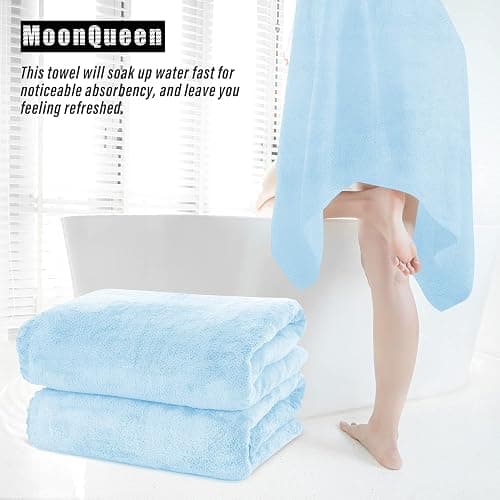 MOONQUEEN 2 Pack Premium Bath Towel Set - Quick Drying - Microfiber Coral Velvet Highly Absorbent Towels - Multipurpose Use as Bath Fitness, Bathroom, Shower, Sports, Yoga Towel (Aquamarine) thumbnail 8