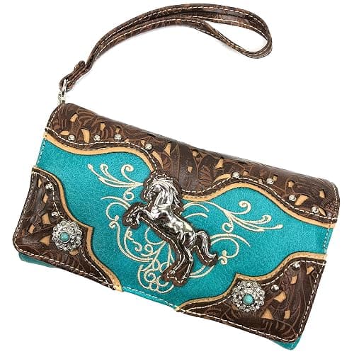Zelris Western Rearing Horse Embroidered PU Vegan Leather Crossbody Wallet (Turquoise) thumbnail 2