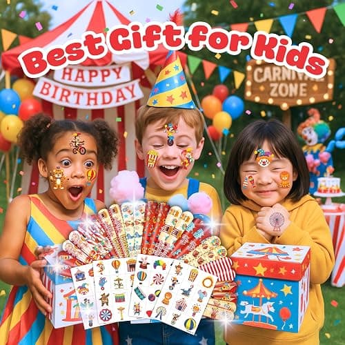 Cherisnowy 72PCS Carnival Party Set 48PCS Temporary Tattoos & 24PCS Slap Bracelets Fun Circus Themed Birthday Supplies, Baby Shower Gifts, Classroom Rewards & Party Decor for Kids Boys & Girls thumbnail 3