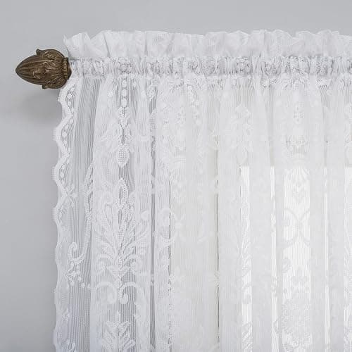 No. 918 Ariella Floral Lace Rod Pocket Curtain Panel, 58" x 84", White thumbnail 2