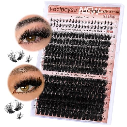 Focipeysa Eyelash Clusters 100D 200D Lashes Extensions with Bottom Lash Volume Fluff Lash Clusters 256pcs Individual Eyelash Extensions 12-18mm Eyelash Extensions DIY D-Curly Lash Extension at Home - Image 1