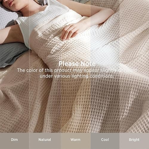 Bedsure 100% Cotton Big Oversized King Blanket, Waffle Weave, Beige | Breathable, Soft, Cozy, Thick, Waffle Texture, Fall, Summer Blanket for Bed, Gifts for Women, Machine Washable, 120"X94" thumbnail 8