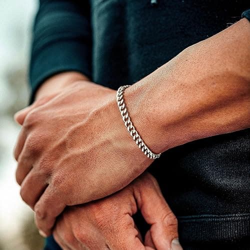 HIMSTORY Silver Cuban Link Bracelet for Men, 925 Sterling Silver 5MM Cuban Chain Bracelet Diamond Cut Silver Bracelets Gifts for Boyfriends Father Husband thumbnail 5