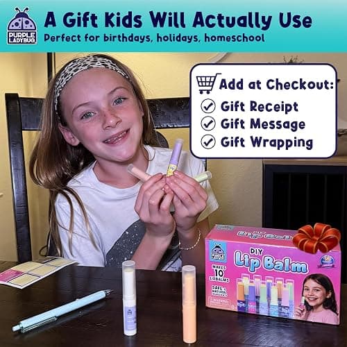 PURPLE LADYBUG DIY Lip Balm Making Kit - STEM Gifts for 10 Year Old Girl & Great 9 Year Old Girl Birthday Gifts - Science Kits for Kids Age 8-12, Make Your Own 10 Experiment Lip Balm with 3 Flavors thumbnail 6