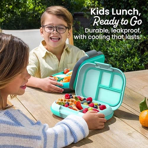 Bentgo Chill Kids Leakproof Lunch Box - 4-Compartment Bento Box with Built-In Ice Pack, 3.3 Cup Capacity, BPA-Free, Microwave & Dishwasher Safe Tray, Ages 3–7 (Aqua) thumbnail 5