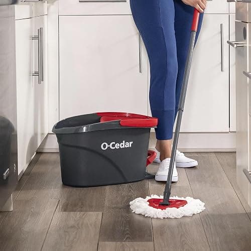O-Cedar EasyWring Microfiber Spin Mop, Bucket Floor Cleaning System, Red, Gray, Standard thumbnail 12