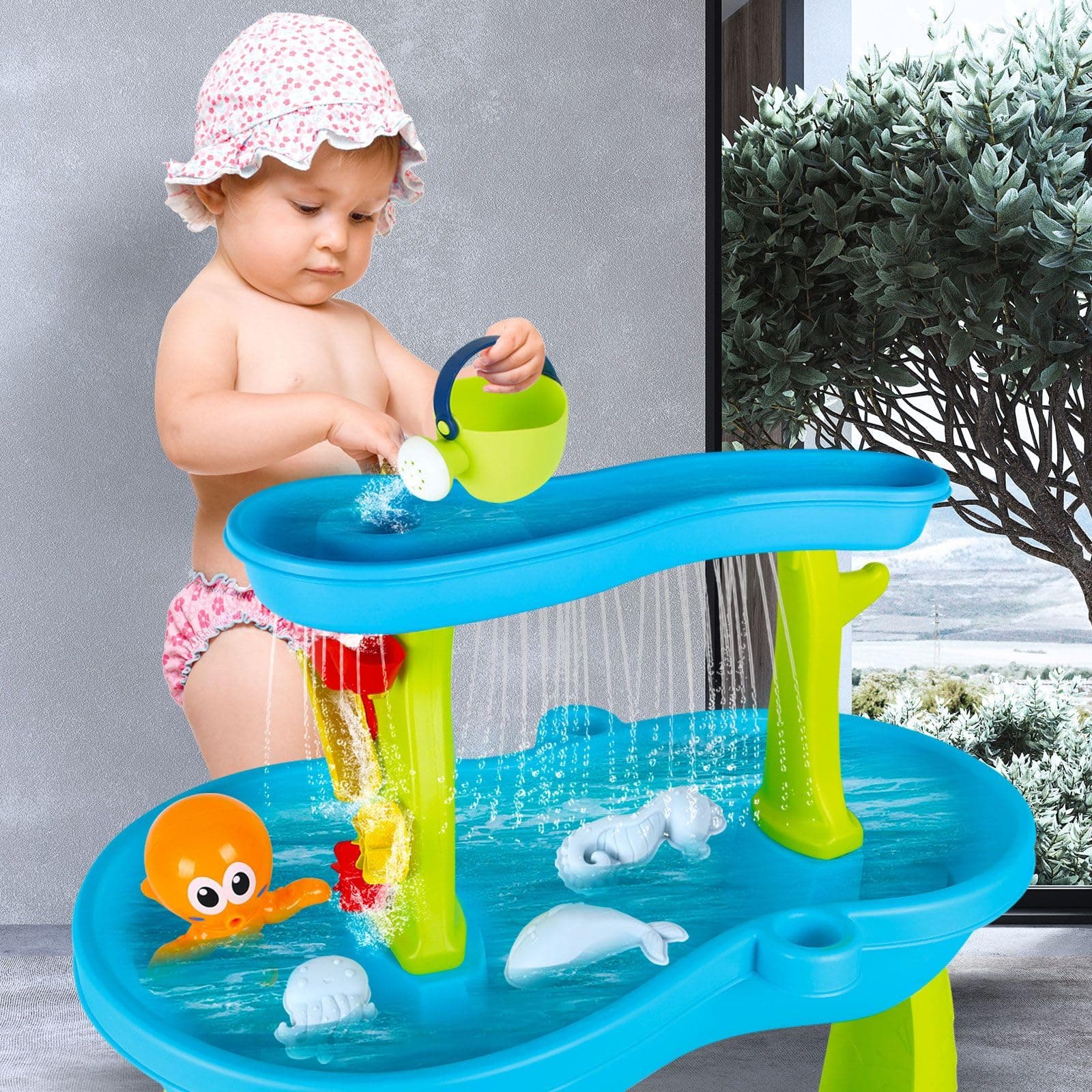 KIDBOT Sand and Water Table,2 Tier Pool Play Toys for Educational Beach Outdoor Activity Summer Backyard Kids Pretend Set thumbnail 7