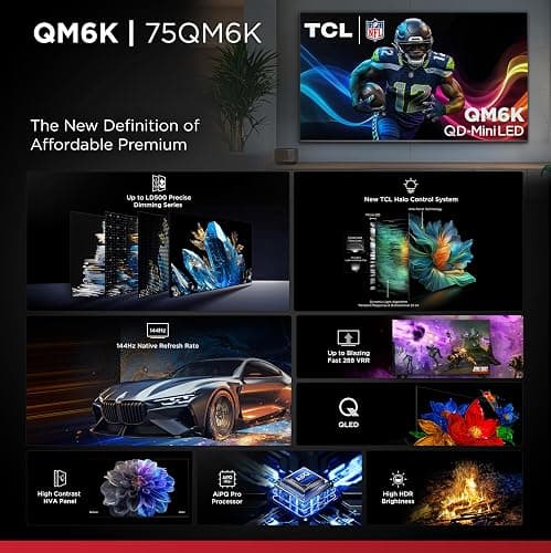 TCL 75 Inch Class QM6K Series | Mini LED QLED 4K HDR | 75QM6K, 2025 Model | 120HZ-144HZ High Brightness Smart Google TV Dolby Atmos Onkyo Audio | Voice Remote Alexa Gaming Streaming Television thumbnail 4