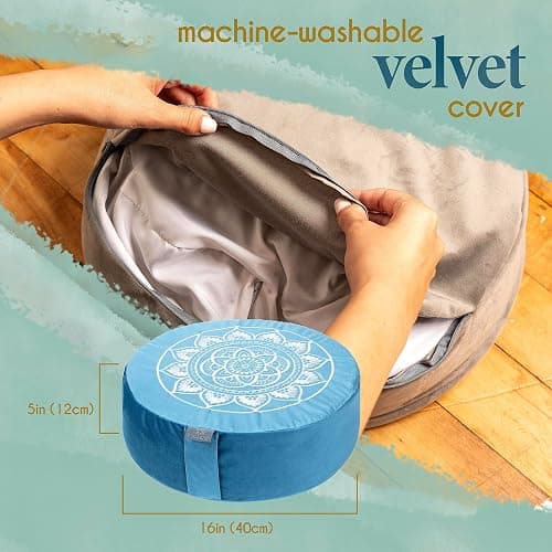 Florensi Meditation Cushion - Comfortable Floor Pillow - Traditional Tibetan Meditation Pillow with Beautiful Velvet Cover - Large Floor Cushion Seating for Adults - Premium Yoga Buckwheat Bolster thumbnail 6