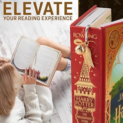 Harry Potter Metal Bookmark with Hanging Charm Golden Snitch Hogwarts Reading Gifts Book Lovers Gift Box (Golden Snitch) thumbnail 4