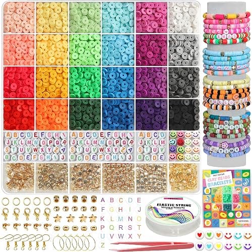 YMSDZHL 6000+PCS Clay Beads Bracelet Making Kit,24 Color DIY Flat Preppy Beads for Friendship Jewelry Making,Polymer Heishi Beads with Charms Gifts for Teen Girls Crafts for Ages 4-12 - Image 1
