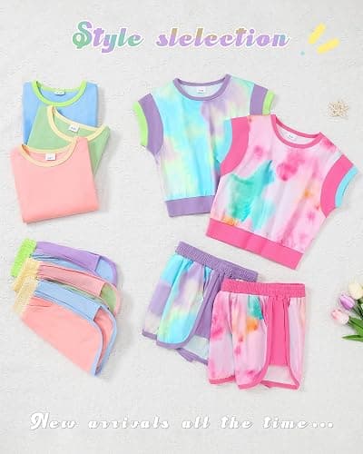 SANMIO Toddler Girl Clothes 2025 Summer Toddler Girls Color Block Short Sleeve Shorts Sweatsuit Outfits - Tie-dye Hot Pink - 2-3T thumbnail 8
