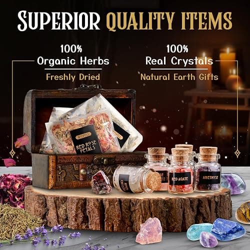 Wyspell Witchcraft Supplies Kit for Witch Altar 54PCS - Spell Candles for Witches - Crystals Spell Jars for Witches - Herbs for Spells - Beginner Witch Starter Box - Witchcraft Kit thumbnail 4