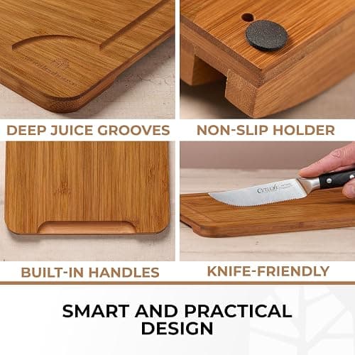 Bamboo Cutting Board Set of 3 with Holder – Durable Wooden Boards for Kitchen, Chopping & Serving – Eco-Friendly by Woodenhouse thumbnail 5