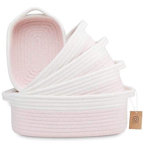 NaturalCozy 5-Piece Rectangle Storage Basket Set- Natural Cotton Rope Woven Baskets for Organizing! Small Basket for Montessori, Baby Nursery, Dog Toy Baskets, Cat Toy Box, Bathroom Organization Bin - Image 1