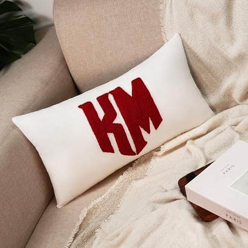 mia'spillow lab Wedding Monogram Punch Needle Embroidery Pillow, Custom Letter Monogram Pillow, Personalized Couple Gift Idea, Lumbar Pillow, Couple Cushion thumbnail 3