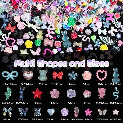 1500Pcs 3D Nail Charms for Acrylic Nails, Resin Butterfly Flower Star Heart Bow Charms Flatback Pearls Rhinestone Metal Gems Charm for Nail Art Design DIY Crafts (1500Pcs-Color) thumbnail 2