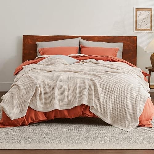 Bedsure Gentlesoft 100% Cotton Blanket King Size for Bed - Breathable and Soft, Thick Cozy Waffle Weave Christmas Blanket Gift for Women, Light Beige, 104x90 inches thumbnail 2