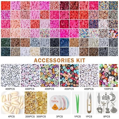 XSEINO 46000Pcs Clay Beads - 216Colors 10Boxes Clay Beads, 5 Styles Letter Beads,with Rich Making Accessories and 3 Rolls Crystal Cord,for Crafts thumbnail 3