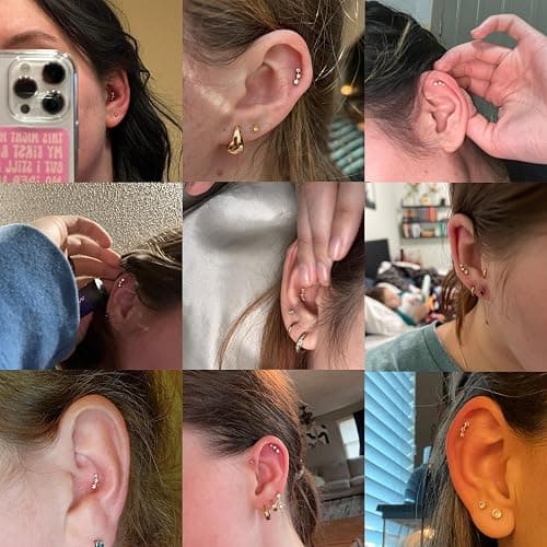 925 Sterling Silver Gold Screw Back Stud Earrings for Women/Girls, Helix Cartilage Tragus Earlobe Conch Piercing Jewelry,20 Gauge,Trio/Bar/Pearl/Butterfly/Leaf/North Star/Flower/Clover/Heart thumbnail 6