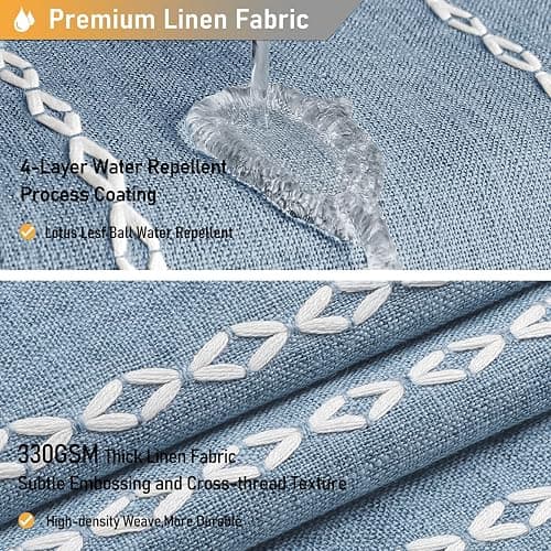 BTTN Boho Farmhouse Shower Curtain, Linen Rustic Weighted Striped Fabric Shower Curtain Set with Tassel, Water Repellent, Bohemian Vintage Country Cloth Shower Curtains for Bathroom, Blue, 72x72 thumbnail 5