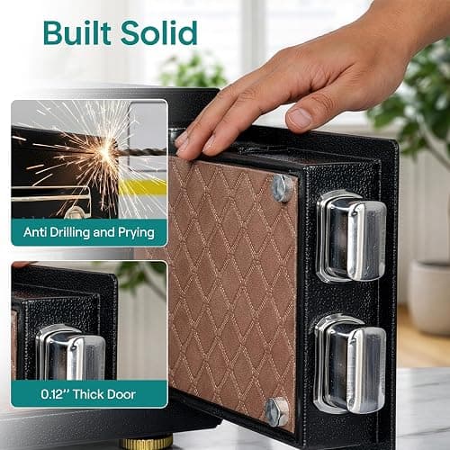 Biometric Fingerprint Safe, Keypad Code Access and Backup Keys, Quick Access Digital Safe for Home or Office, Stores Cash Jewelry etc., Compact, Easy Setup, Solid Metal Build. 13.77D x 9.84W x 9.84H thumbnail 7