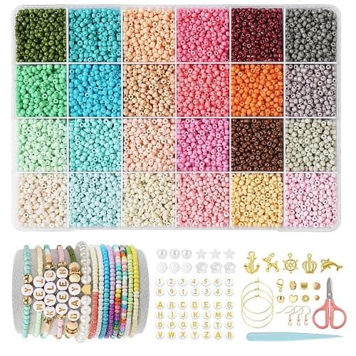 WHCPCYO 12000 Stück 24 Farbe Selber Machen Perlen für Armbänder 3mm Set Zum Auffädeln, Mit Nummer Buchstaben, Holz Perlen, Geschenkidee für Weihnachten, Urlaub, Geburtstage, Partys, Belohnungen - Image 1