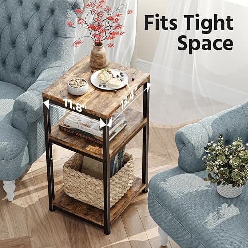 Simple Trending Side Table, End Table Night Stand, 3 Tiers Shelf for Living Room, Rustic Brown thumbnail 4